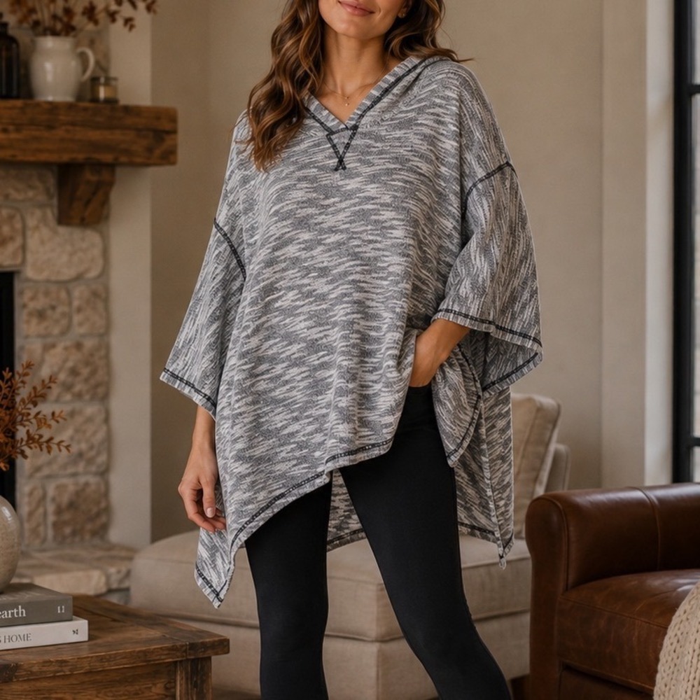 Abercrombie & Fitch Poncho Hoodie Grey Marled Knit Relaxed Gorpcore One Size